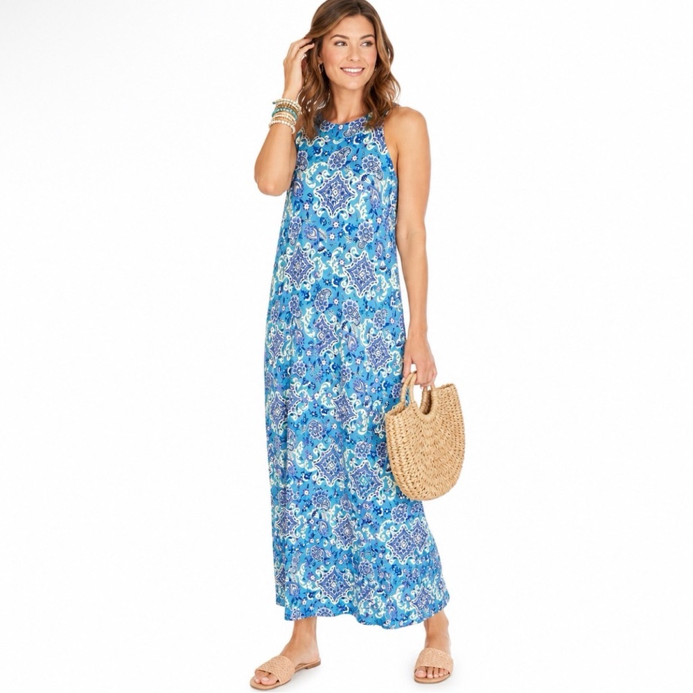 Stella Parker,  Blue Paisley Maxi Dress Stretchy, Size Medium EUC